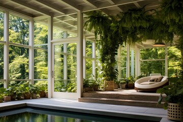 Indoor Pool Area Surrounded by Lush Greenery Oasis