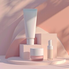 Beauty product in studio. Cosmetic product on pink background