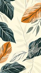 Tropical leaf Wallpaper,Botanical leaf line art wallpaper background vector. Luxury natural hand drawn foliage pattern design in minimalist linear contour simple style.Vector illustration