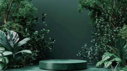 A green forest with a large green stone in the middle