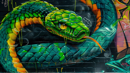 Urban Jungle: Colorful Street Art of a Poisonous Snake
