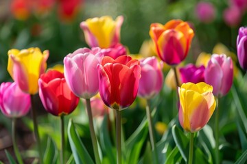 Obraz premium Colorful tulips on sunny background