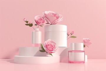Beauty product in studio. Cosmetic product on pink background