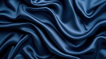 Dark blue silk satin Soft folds Fabric Navy blue luxury background