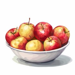 Fresh Red and Yellow Apples in a Bowl Illustration on White Background