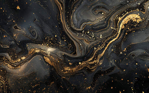 Gold and black marble background with swirls of go