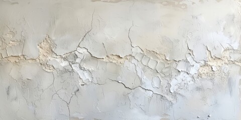 Fototapeta premium A textured white wall is presented with paint, showcasing striated resin veins, contour lines, polished concrete, and torn, distressed edges.