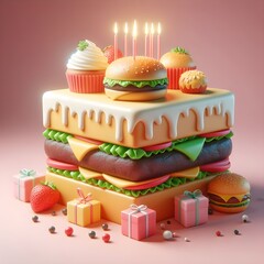 A 3d cube shaped humbarger .