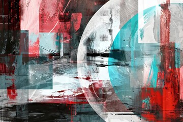 abstract maroon and cyan collage in modern interior digital painting