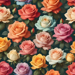 Illustration of colorful romantic roses in bloom