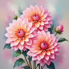 Illustration of beautiful pink dahlia flowers