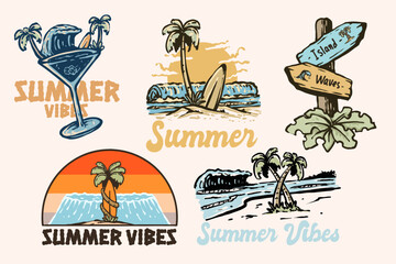 hand drawn vintage illustration with beach vibes