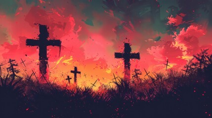 Easter Silhouette: Three Crosses as Symbolic Motif in AI-Generated Design