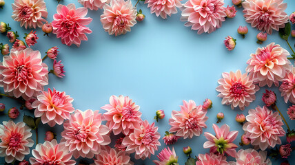 floral backdrop with copy space flat lay flowers on festive background.  A pink and yellow flower background.
