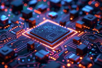 Fototapeta premium CPU processor microchip circuit board illustration created with generative ai