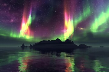 celestial spectacle vibrant aurora borealis dances above silhouetted islands aigenerated landscape