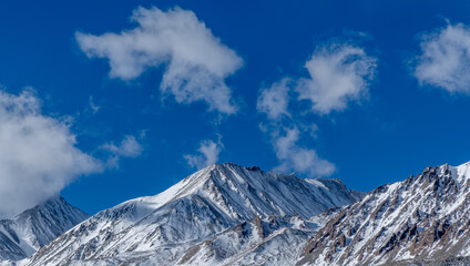 Tall mountains in the Karakoram Range in the Indian Himalayas