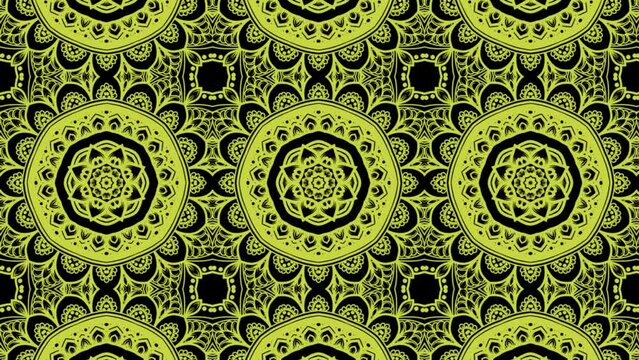 Yellow background Looped Kaleidoscope 4k. Psychedelic geometric