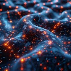 Abstract visualization of big data with interconnected nodes and flowing information streams - obrazy, fototapety, plakaty