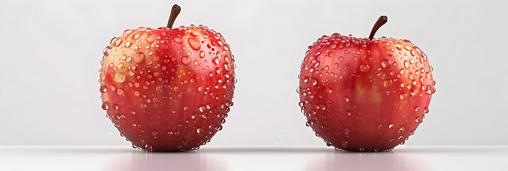 Crisp Red Apple Glistening with Raindrops on Pure White Background