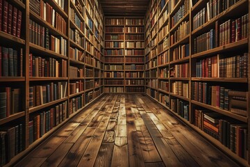 endless rows of bookshelves filled with ancient texts and literature evoking a sense of knowledge and wisdom in a library setting concept illustration