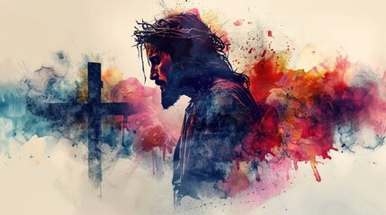 Jesus Bearing the Cross: A Digital Watercolor Illustration
