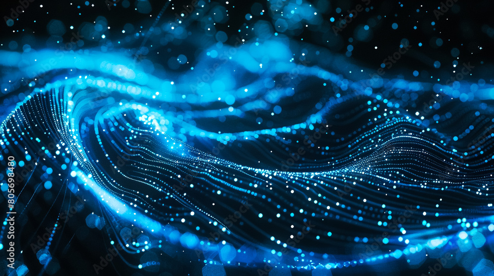 Poster Abstract digital wave. Blue circular shape on the background. Futuristic point wave. Big data. 3D rendering. 