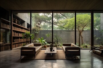 Contemporary Nature Indoor Lounge with Natural Elements and View