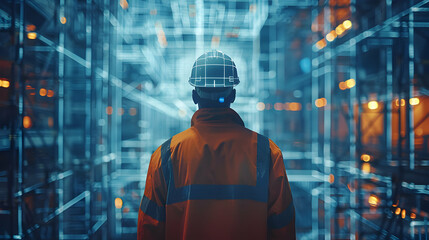 Construction Safety: Man with Blueprint Incorporating Digital Safety Measures in Construction Planning