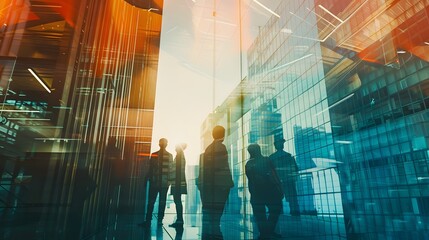 Obraz premium double exposure of business and building background