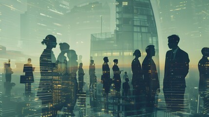 double exposure of business and building background