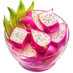 Dragon fruit in a crystal goblet, PNG isolated art