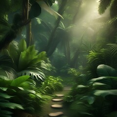 A lush tropical rainforest with dense foliage5