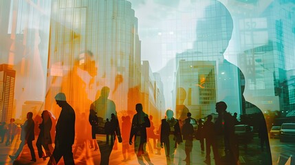 Obraz premium double exposure of business and building background