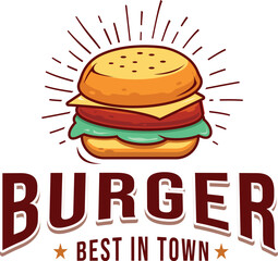 Vector Burger logo, hamburger branding retro style, old school drawing digital art.