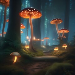 Obraz na płótnie Canvas A whimsical fairy tale forest with glowing mushrooms and fireflies2