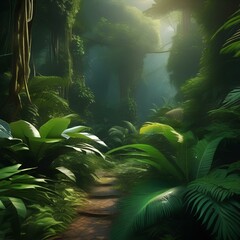 A lush tropical rainforest with dense vegetation2