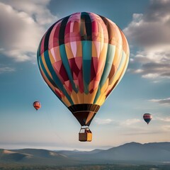 Fototapeta premium A colorful hot air balloon floating in a clear blue sky4