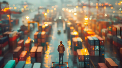 Fototapeta premium Seamless Supply Integration: Man Exposed to the Digital Revolution in Logistics with a Seamless Background Highlighting Supply Chain Integration