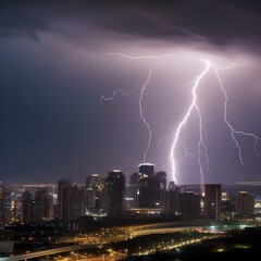 A dramatic lightning storm over a city skyline5