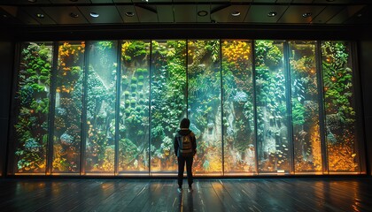 Fototapeta premium Environmental conference with displays on sustainable innovations, interactive, educational,