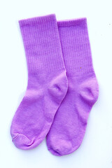 Colorful socks on white background.