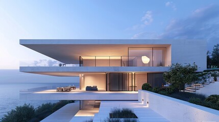 White Limestone House with Panoramic Mediterranean Views - Minimalistic and Elegant Design