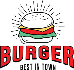 Vector Burger logo, hamburger branding retro style, old school drawing digital art.