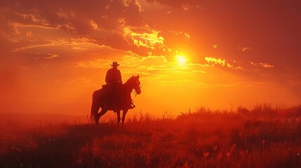 Desert Sunset Silhouette: Lone Cowboy and Trusty Steed