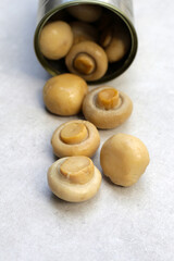 Champignon mushrooms in brine. Canned champignon mushrooms whole