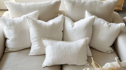Soft pillows on comfortable bed interior - Powered by Adobe