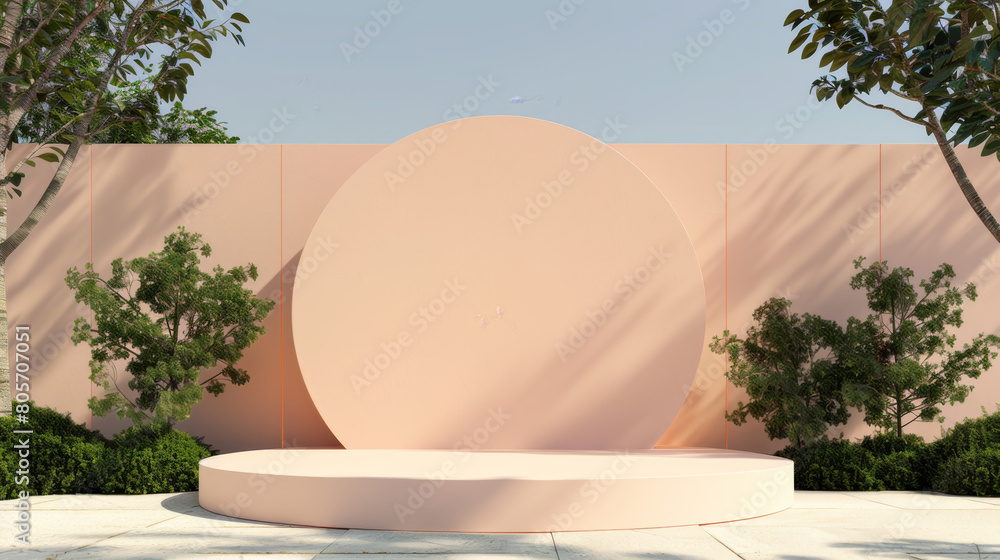 Poster a large, round structure with a green bush in front of it