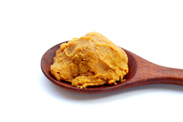 Japanese miso paste on white background.