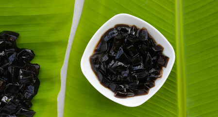 Grass jelly, herbal dessert. Mesona chinensis